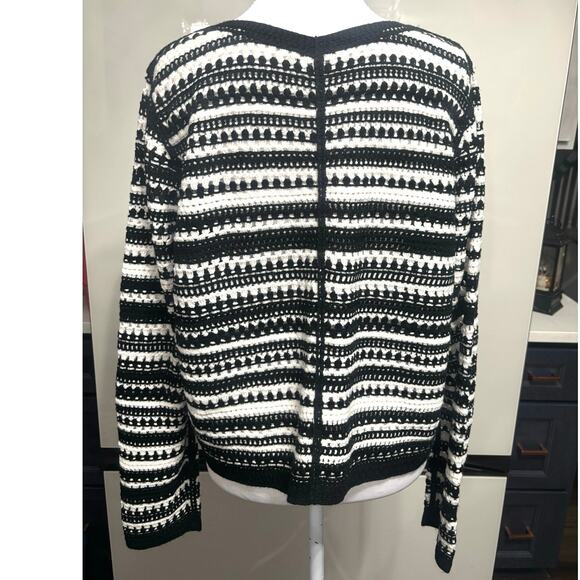Nanette Lepore Nordic open knit black white cardigan button up grandmacore cozy - Picture 3 of 9